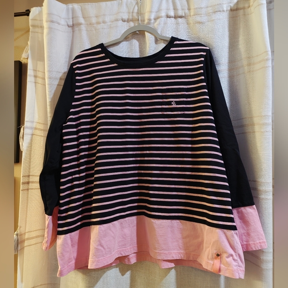 Ralph Lauren Tops - Ralph Lauren Pink and Black Striped Long Sleeve Tee
